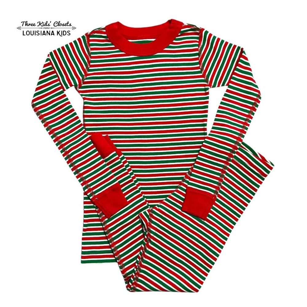 Moon and Back by Hanna Andersson Sz 120 (6-7Y) Striped Christmas Pajamas